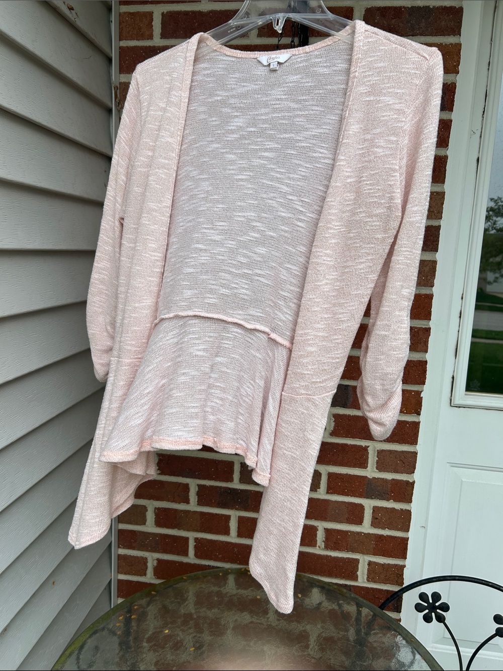 Light Pink Women's Open-Front Peplum Cardigan  Junior size large
